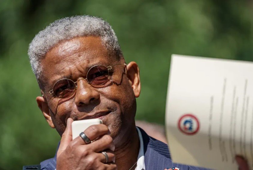 Texas Republican Party Chair Allen West spoke to a crowd protesting Gov. Greg Abbott’s pandemic orders at the Governor’s Mansion last year. West declined to say whether he was eyeing any particular statewide office, though he told a radio host earlier Friday morning that the host was "safe" to assume West was mulling a gubernatorial run.